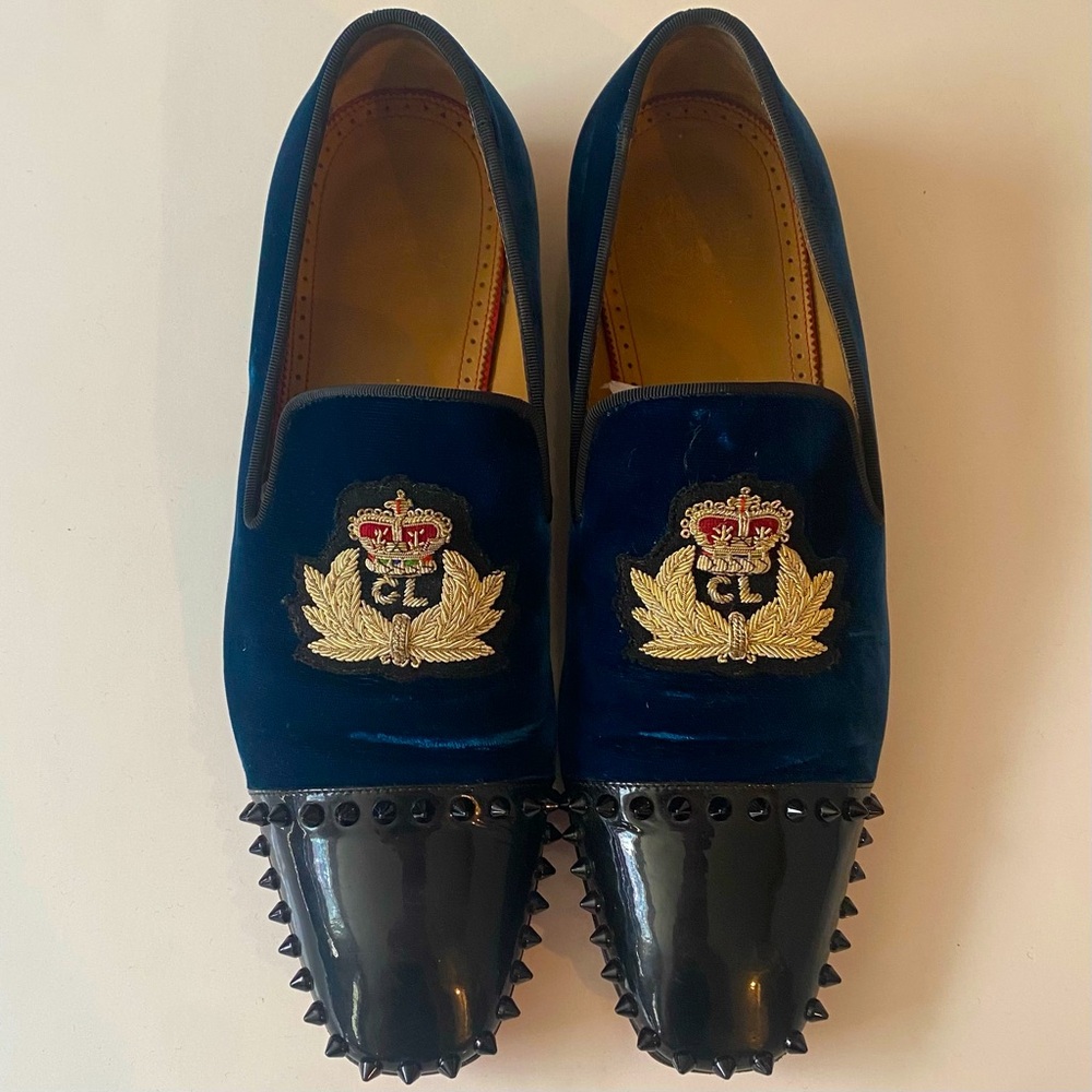 Christian Louboutin Captain Loubi Velvet Crest Loafer Patent Spikes US 8 / EU 41